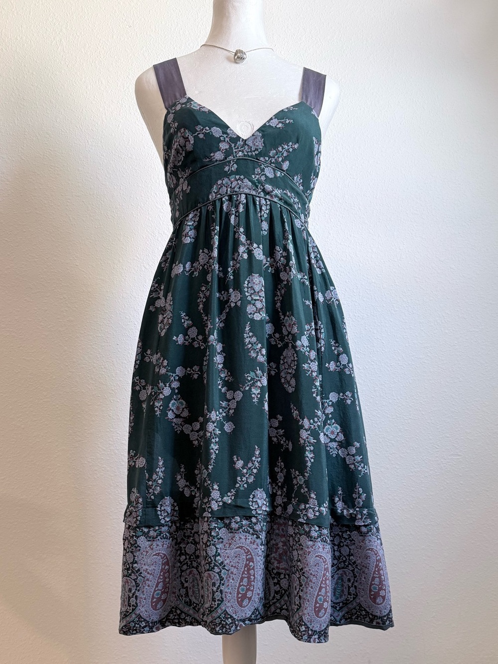 Rebecca Taylor 100% Silk Babydoll Midi Dress Boho Chic Y2K Feminine Romantic